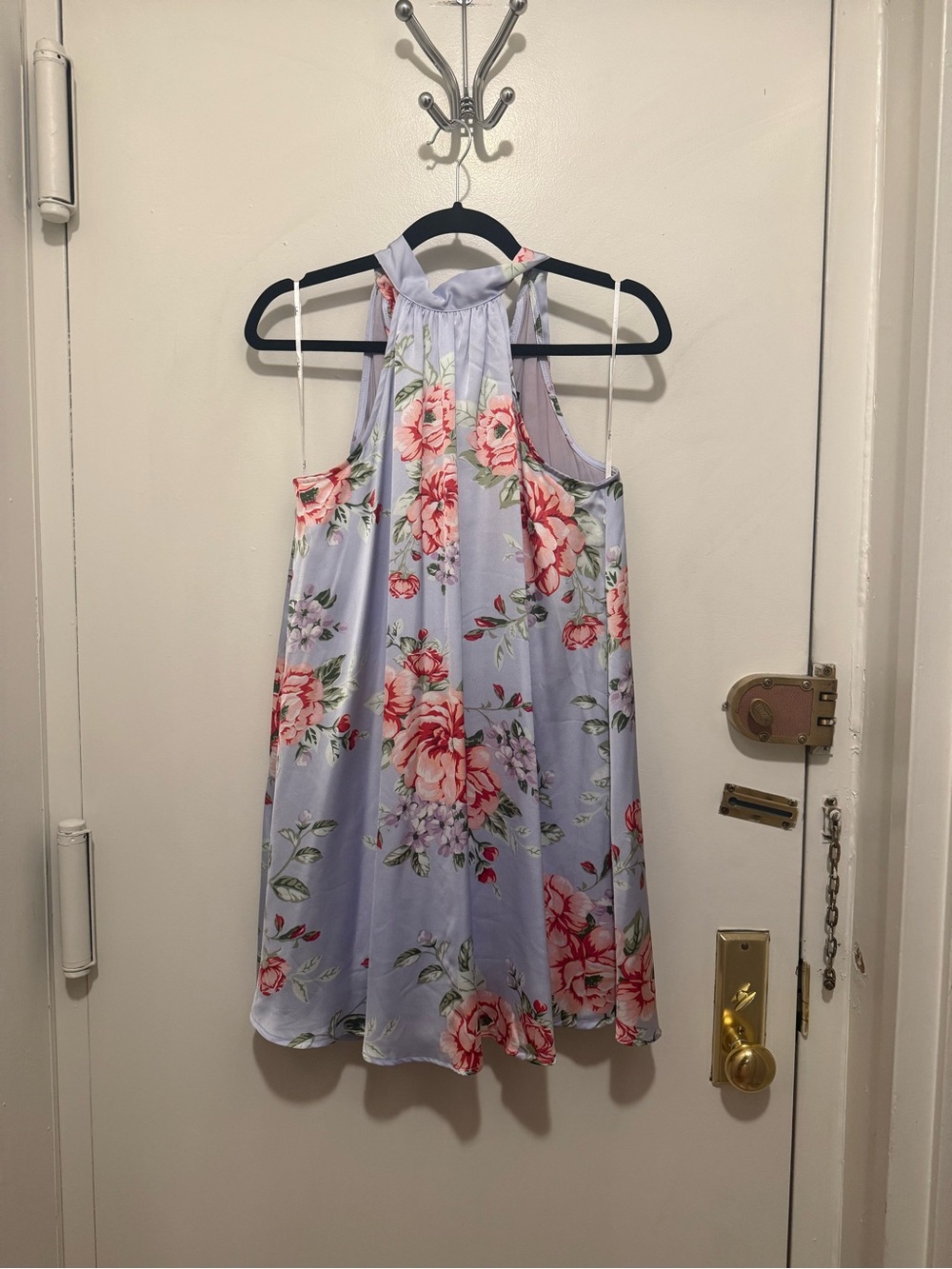 Lulu's Lavender Halter Mini Dress with Pink Floral Print